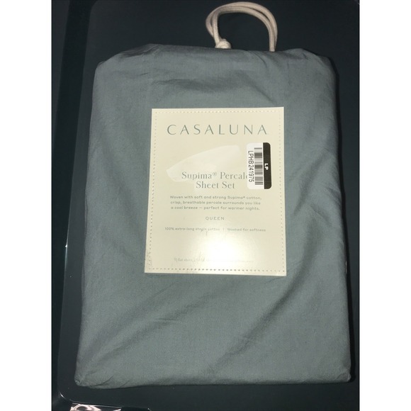 Casaluna 4 Piece Queen Supima Percale Sheet Set in Light Teal - Picture 1 of 2